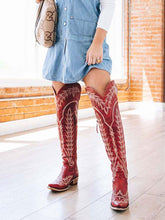 Grass Embroidered Lace Up Zip Snip Western Knee High Boots